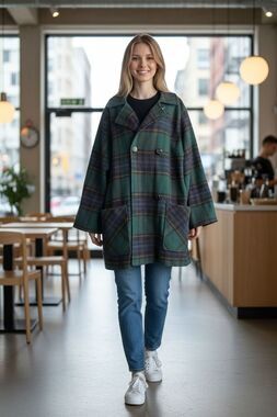 VTG 70s FS LIMITED Plaid Wool Blend Overcoat Sz M Multicolor Retro Dark Academia